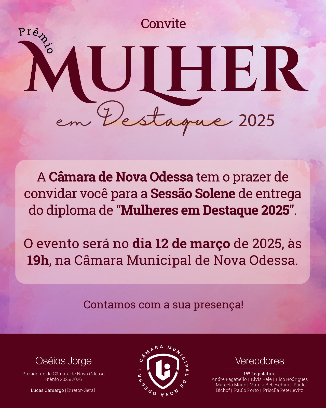 Câmara de Nova Odessa realiza homenagem especial às mulheres na próxima quarta-feira