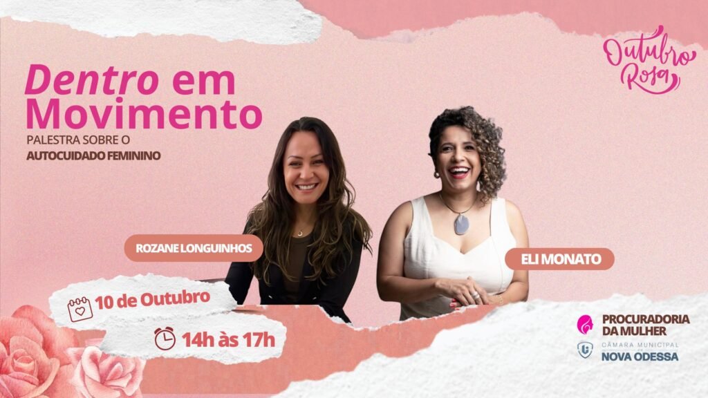 Post Instagram palestra outubro rosa flores e papel rasgado rosa e marrom (Vídeo)